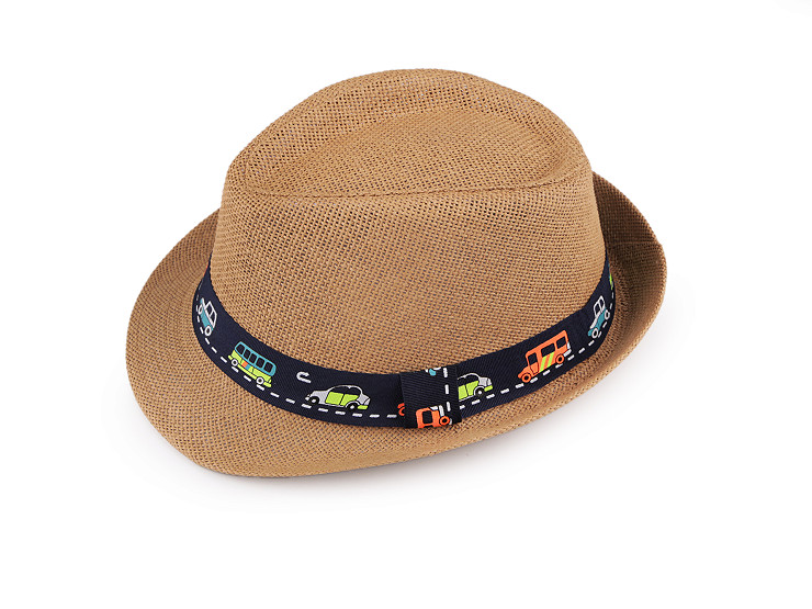 Children's summer hat / straw hat, car and dinosaurs