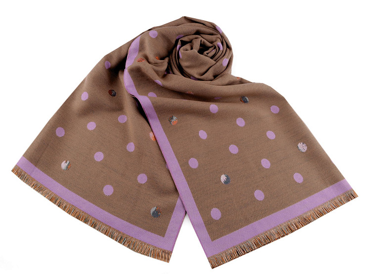 Cashmere type scarf with fringes, polka dot 68x190 cm