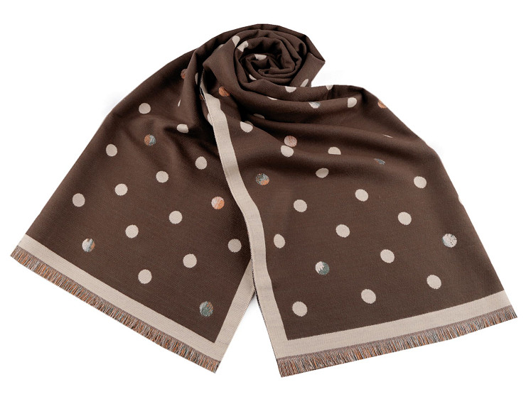 Cashmere type scarf with fringes, polka dot 68x190 cm