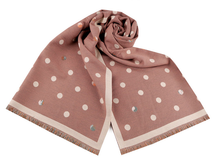 Cashmere type scarf with fringes, polka dot 68x190 cm