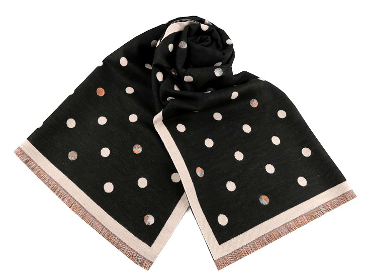 Cashmere type scarf with fringes, polka dot 68x190 cm