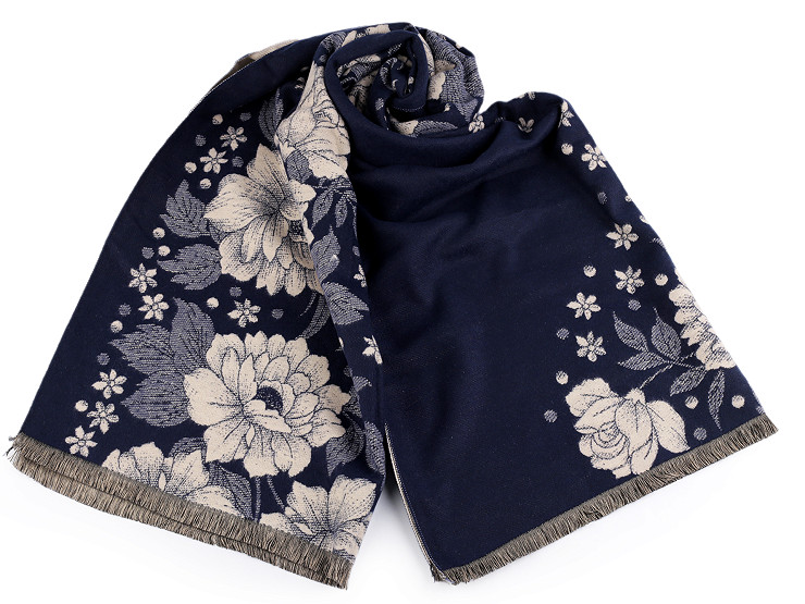 Cashmere type scarf with fringes, flowers 68x180 cm