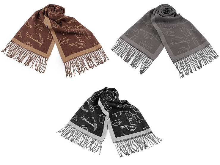 Zimný šál / pléd so strapcami, mačky 65x180 cm