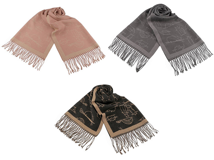 Kasmír kendő típusú sál, rojtok, cica minta 65x180 cm