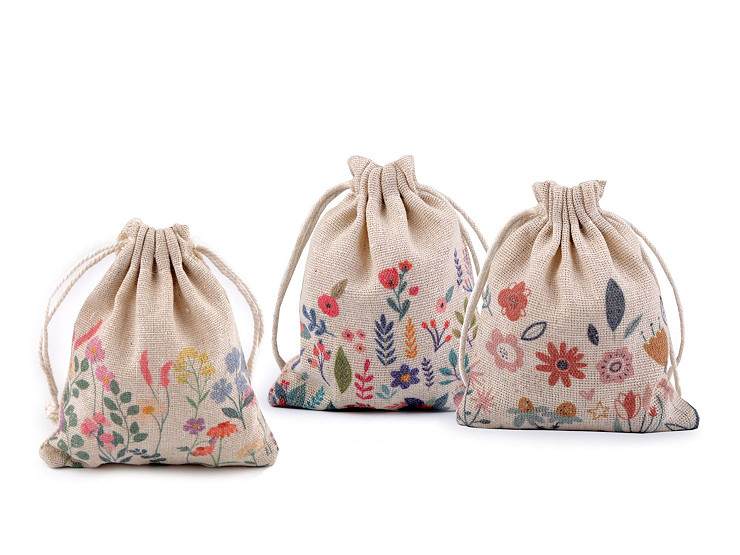 Bolsa de regalo de lino 10x13 cm, flores