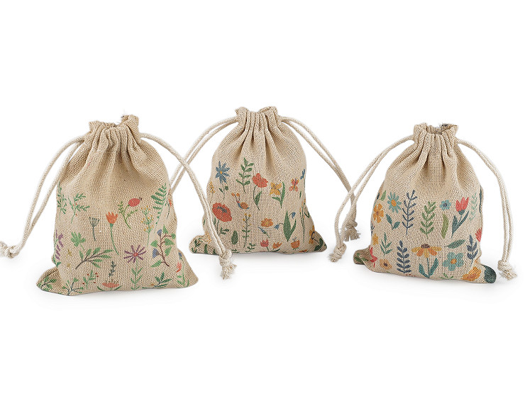 Frühlings-Geschenkbeutel, 10 x 13 cm, Leinen mit Blumen