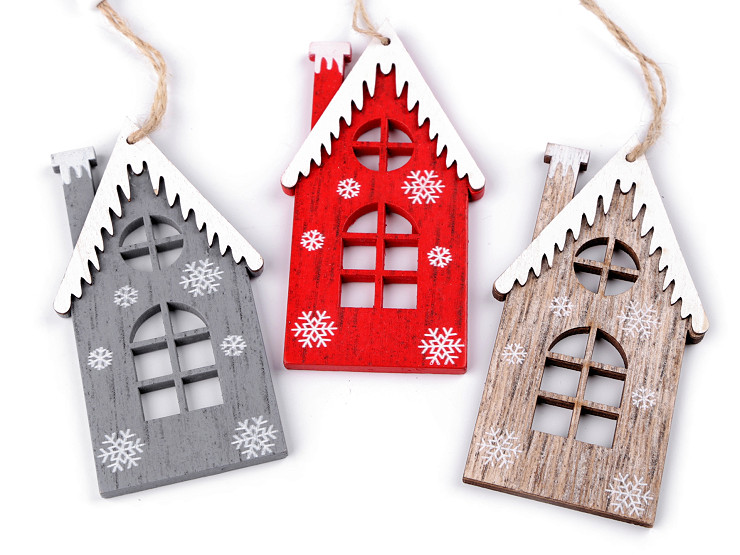 Wooden cut-out house, hanging ornament