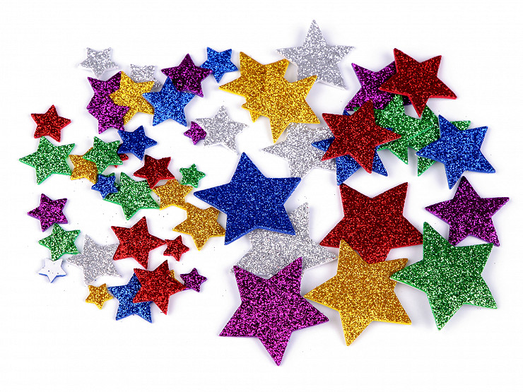 Selbstklebende Schaumgummi Moosgummi Sterne mit Glitzer – Größenmix