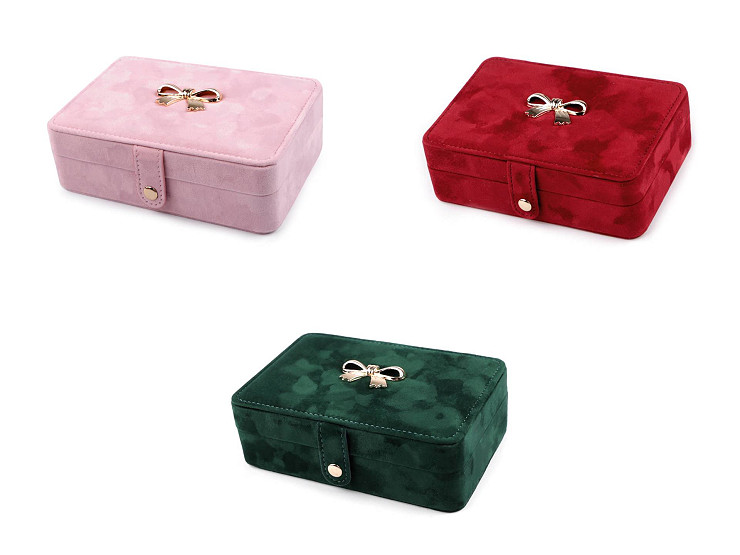 Kuferek mały na biżuterię z kokardką 11x16x5,5 cm zamsz 