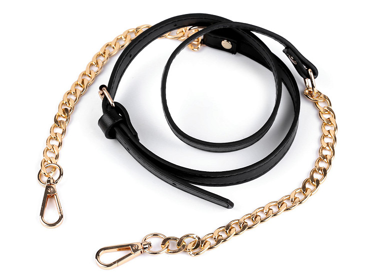 Eco Leather Strap / Handle with Chain and Carabiners for Handbag, width 1.5 cm