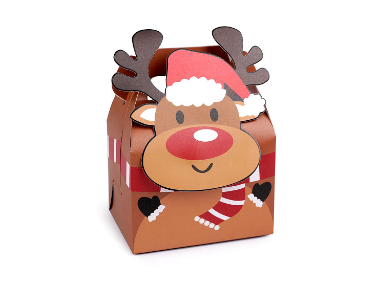 Caja de regalo de Navidad: reno, Santa Claus, muñeco de nieve