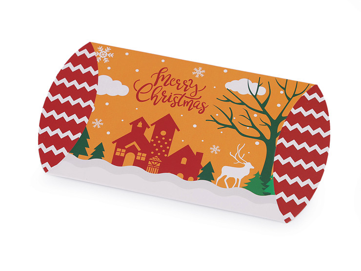Caja de regalo de Navidad: reno, Santa Claus, muñeco de nieve, pan de jengibre, iglesia