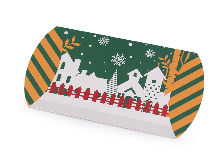 Vianočná darčeková krabička sob, Mikuláš, snehuliak, perníček, kostolík