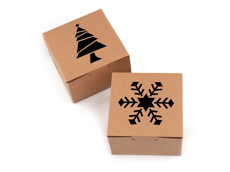 Vianočná papierová krabička s priehľadom stromček, vločka