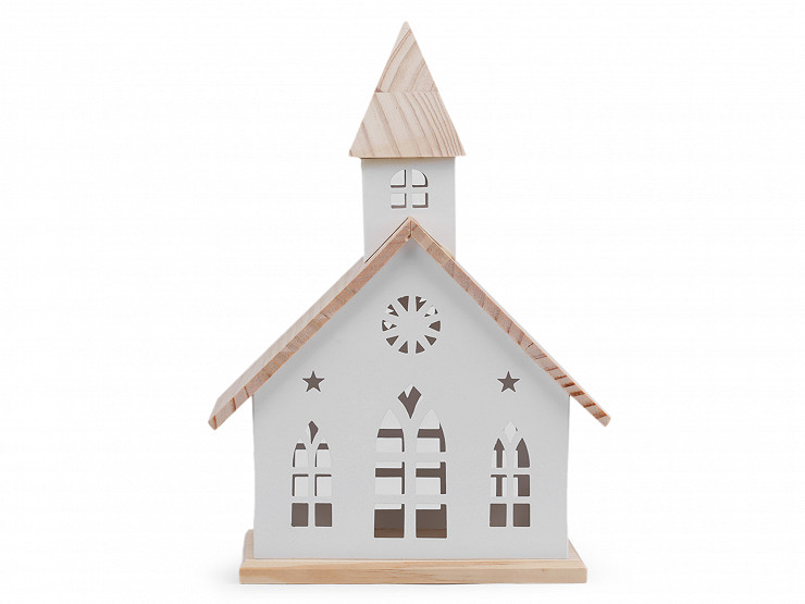 Dekorácia kostol plechový s drevenou strechou