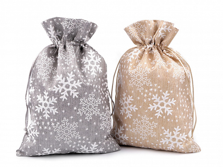 Bolsa de regalo con brocado 20x30 cm, copos de nieve