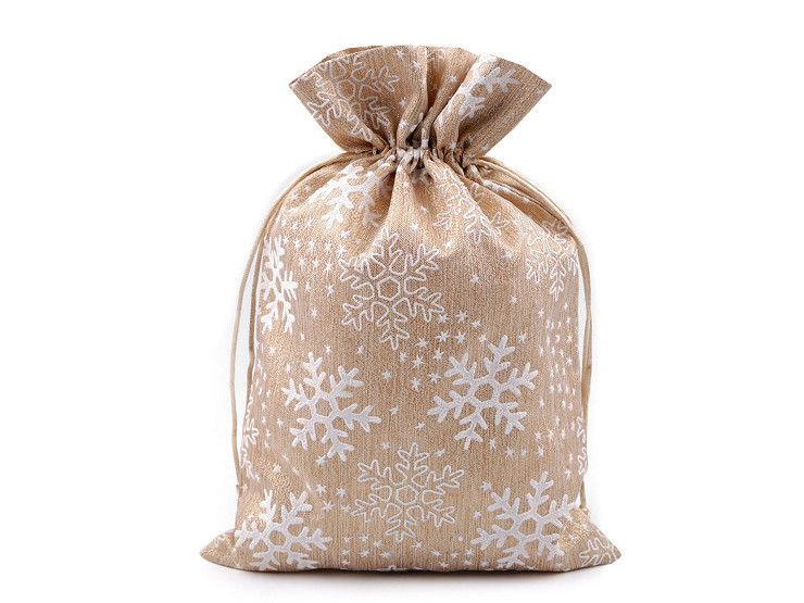 Christmas gift bag snowflakes brocade 20x30 cm