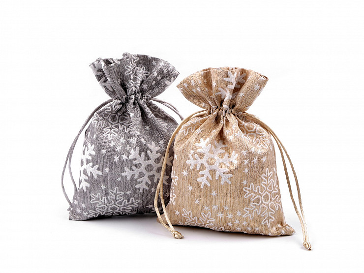 Bolsa de regalo con brocado 13x18 cm, copos de nieve