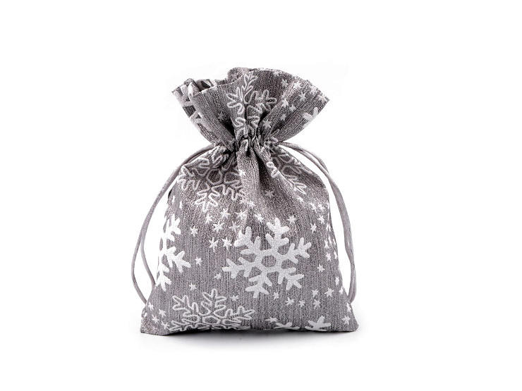 Sacchetto regalo, in broccato, dimensioni: 13 x 18 cm, motivo: fiocchi di neve