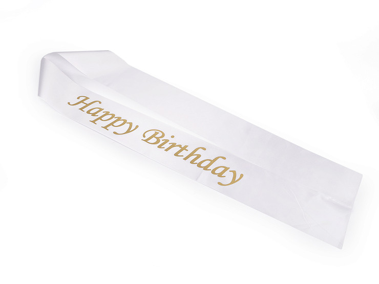Fascia in raso, motivo: “Happy Birthday”, larghezza: 9,5 cm