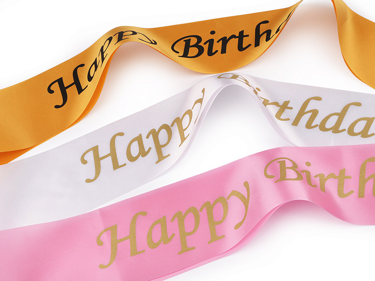 Banda de raso Happy Birthday, ancho 9,5 cm