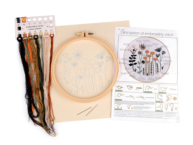 Kit Broderie Débutant - 4 Motifs Fleurs & Plantes - Avec Cerceau 20 Cm, Fils, Aiguilles & Instructions