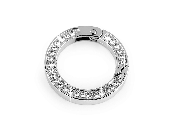 O Ring rotondo, a molla / Moschettone con strass, dimensioni: Ø 24 mm