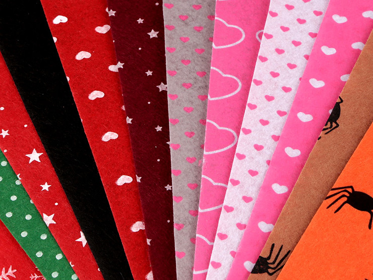 Tessuto decorativo in feltro, motivo: stella, fiocco di neve, cuore, ragno, pois, dimensioni: 20 x 30 cm