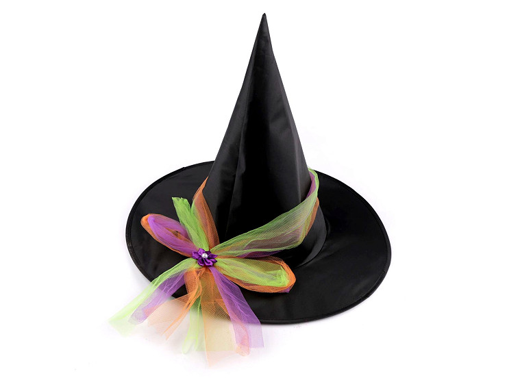 Karnevalový klobúk s tylovou mašľou - čarodejnica