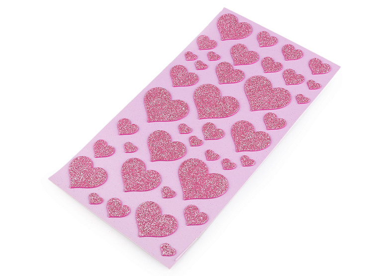 Self-adhesive Foam Rubber Moosgummi Hearts with Glitter - mix of sizes