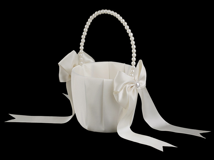Svadobný saténový košíček pre družičky, s perlami