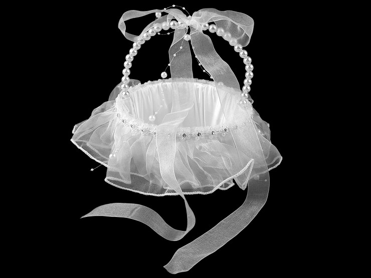 Svatební saténový košíček pro družičky, s perlami