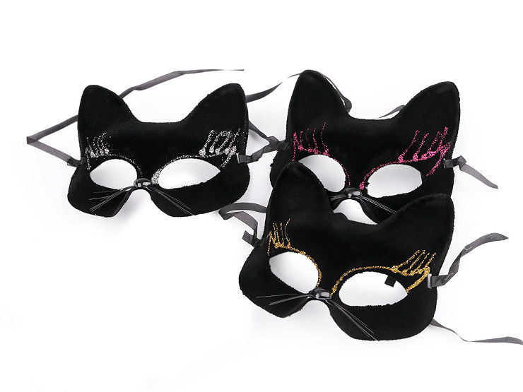 Masque de carnaval en velours avec paillettes, Chat