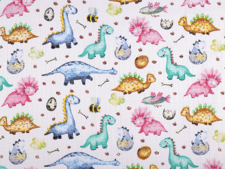 Tissu en coton/mousseline, Dinosaure