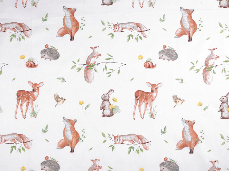 Tessuto di cotone/tela, motivo: animali della foresta 