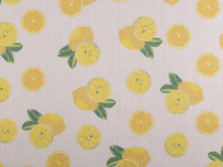 Cotton fabric / linen imitation, coarser, lemons