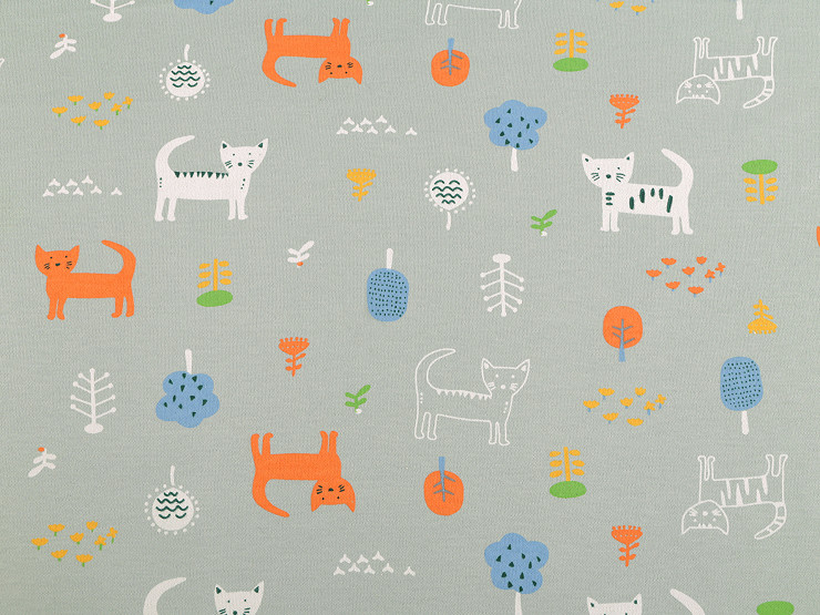 Cotton Knit Fabric, Cats, width 200 cm