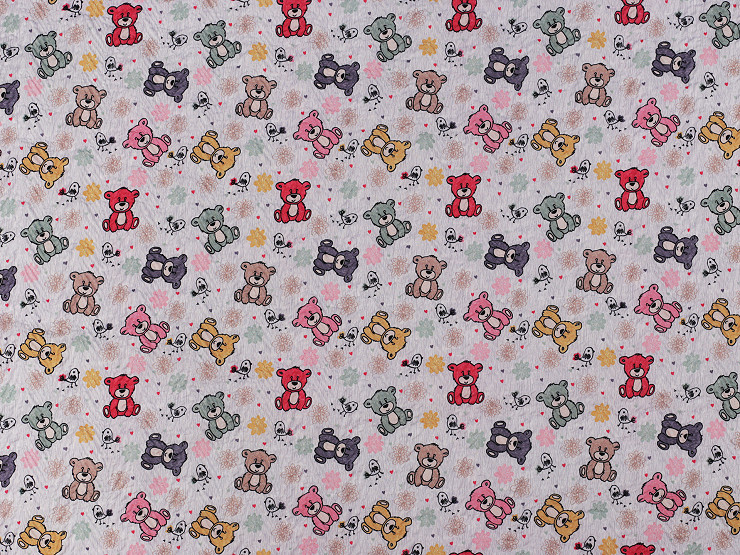 Reinforced crumpled polyester fabric, creased 3D effect, teddy bear