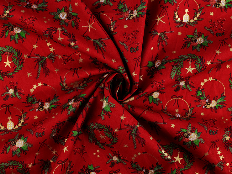 Christmas cotton canvas / poplin with metallic print