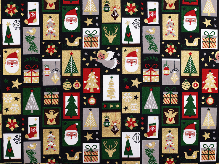 Toile/Popeline de coton de Noël avec imprimé métallisé