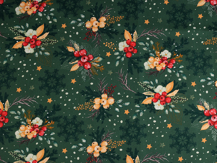 Christmas cotton fabric / canvas, twigs