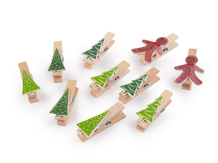 Pince à linge de Noël en bois - Sapin, Pain d’épice, assortiment