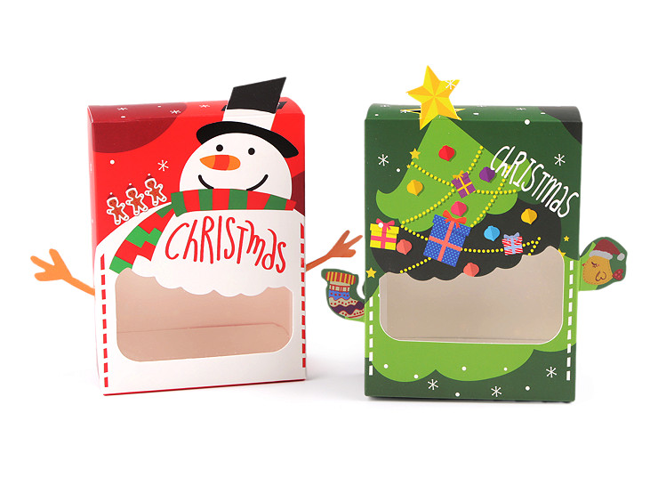 Christmas gift box with snowman, tree 