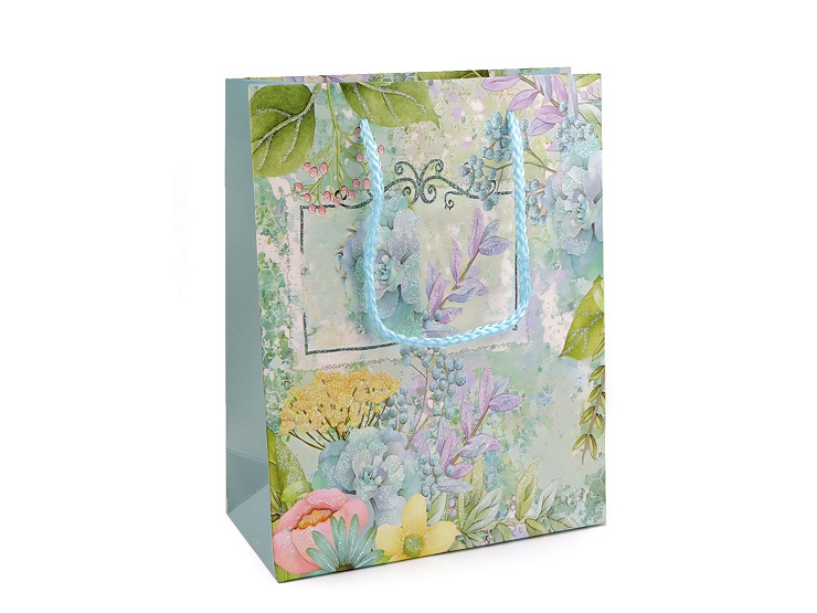 Borsa regalo, con glitter, motivo: fiori