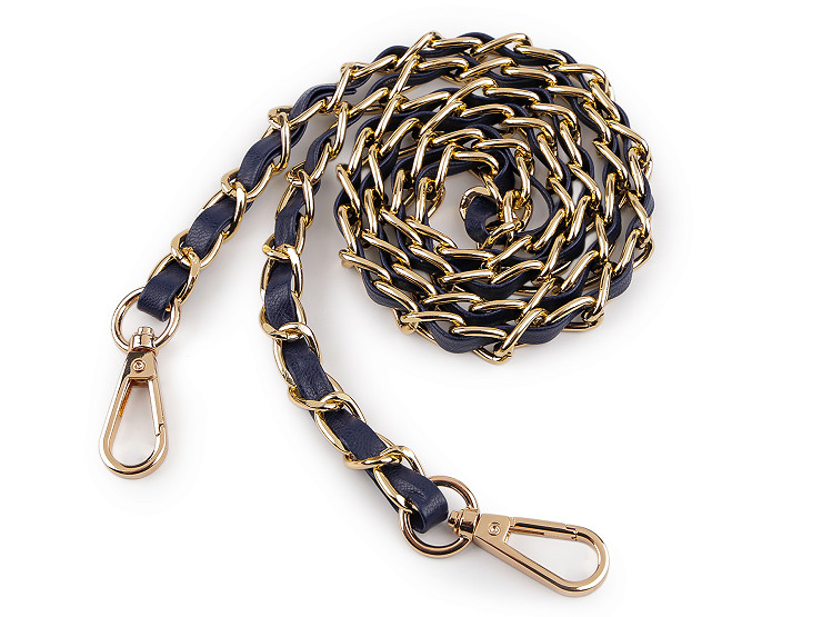 Tracolla / manico in similpelle, con catena e moschettoni, per borse e cellulari, larghezza: 2 cm