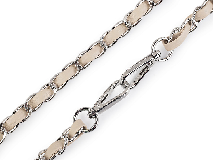 Кожена презрамка/дръжка с верижка и карабинки, за чанти и мобилни телефони, ширина 2 см