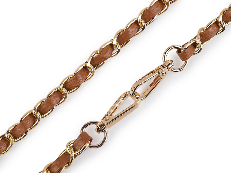 Tracolla / manico in similpelle, con catena e moschettoni, per borse e cellulari, larghezza: 2 cm