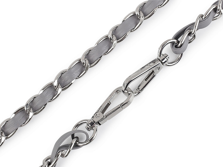 Кожена презрамка/дръжка с верижка и карабинки, за чанти и мобилни телефони, ширина 2 см