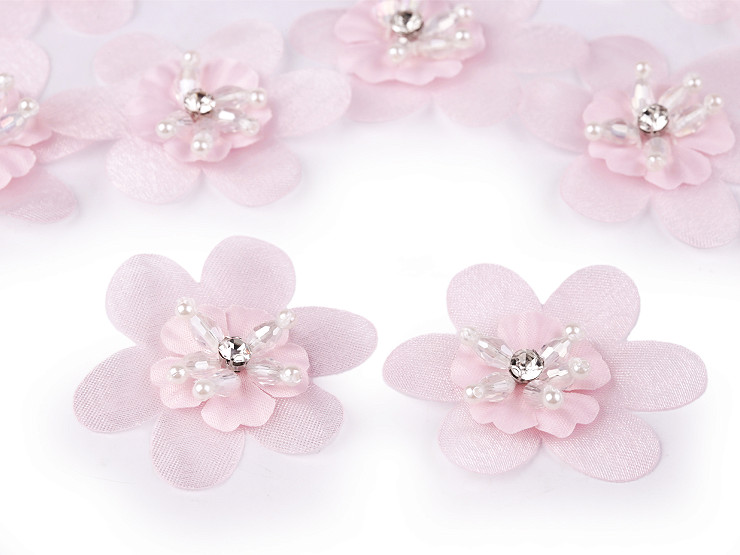 Flower with rhinestone and beads for sewing and gluing Ø4.5 cm