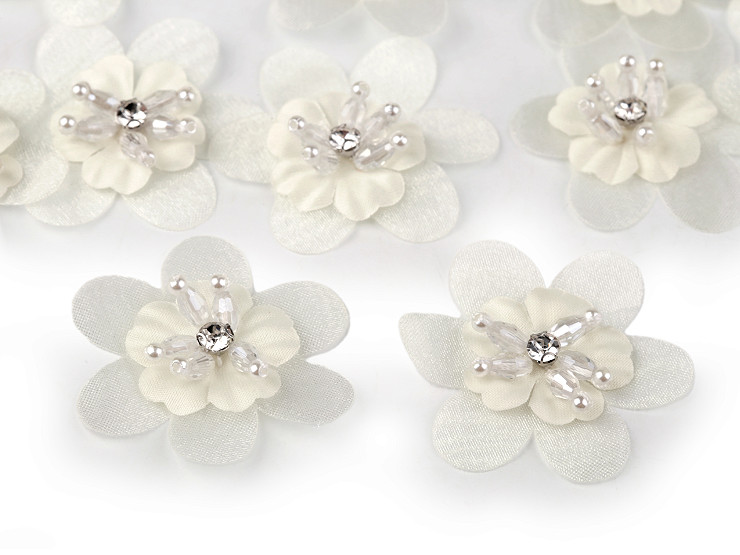 Flower with rhinestone and beads for sewing and gluing Ø4.5 cm